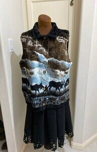 Vintage Mazmania Moose Print Fleece Vest Size XL